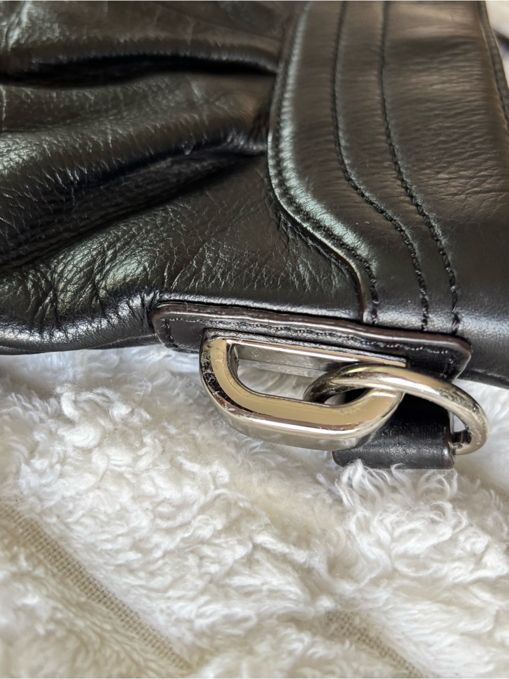 Y2K Black Pebbled Leather Studded Crossbody Bag B. Makowsky Leopard Lining - Picture 10 of 10